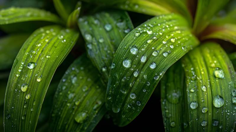 露珠点缀绿叶图片