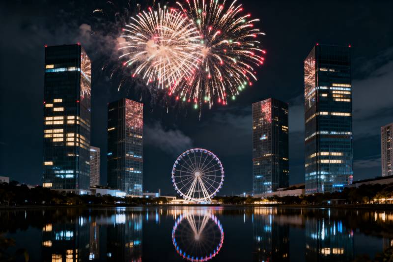夜景烟花璀璨绽放图片