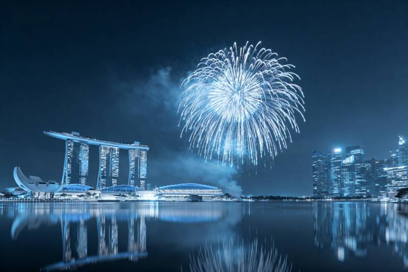 新加坡夜景烟花绽放图片