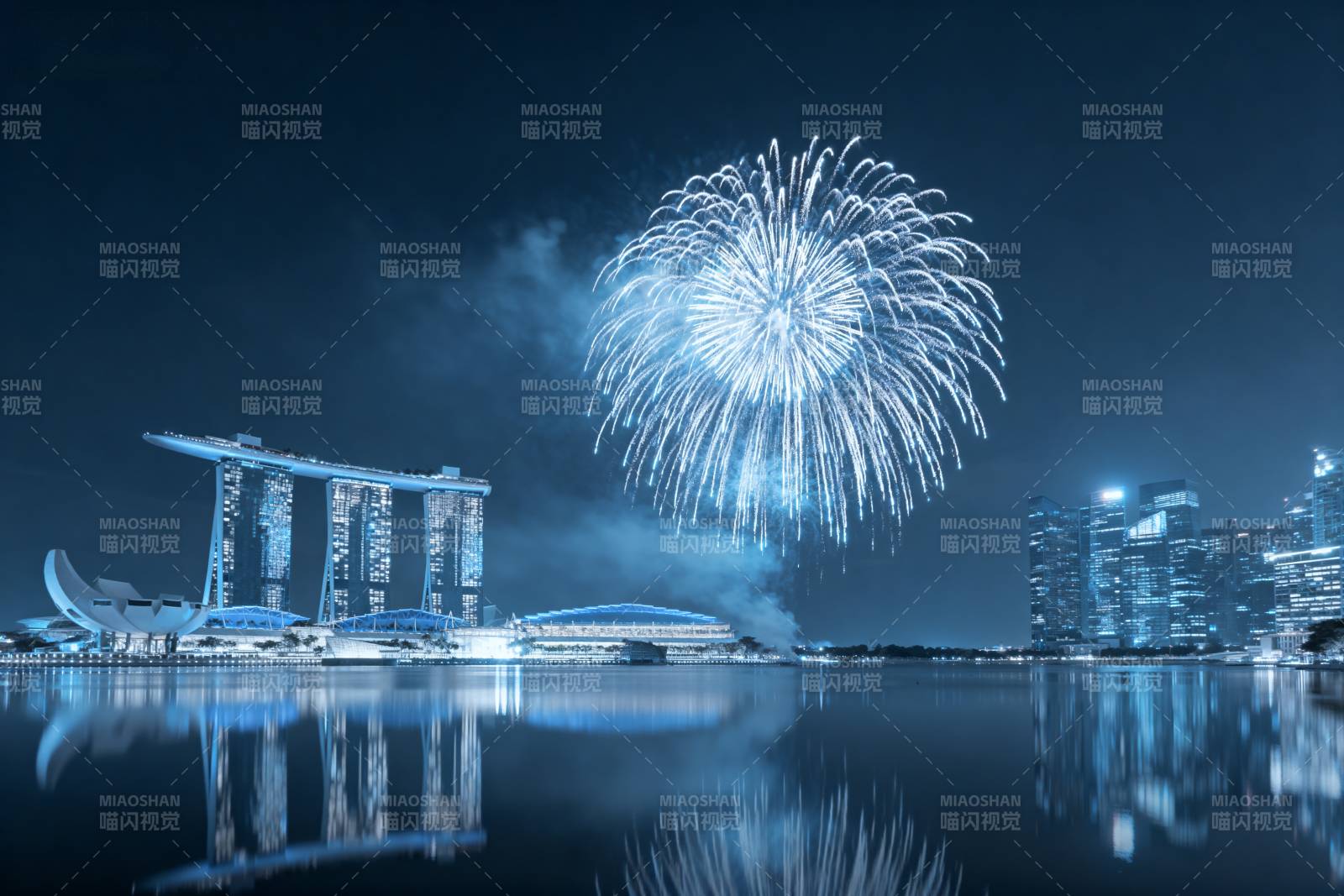 新加坡夜景烟花绽放图片