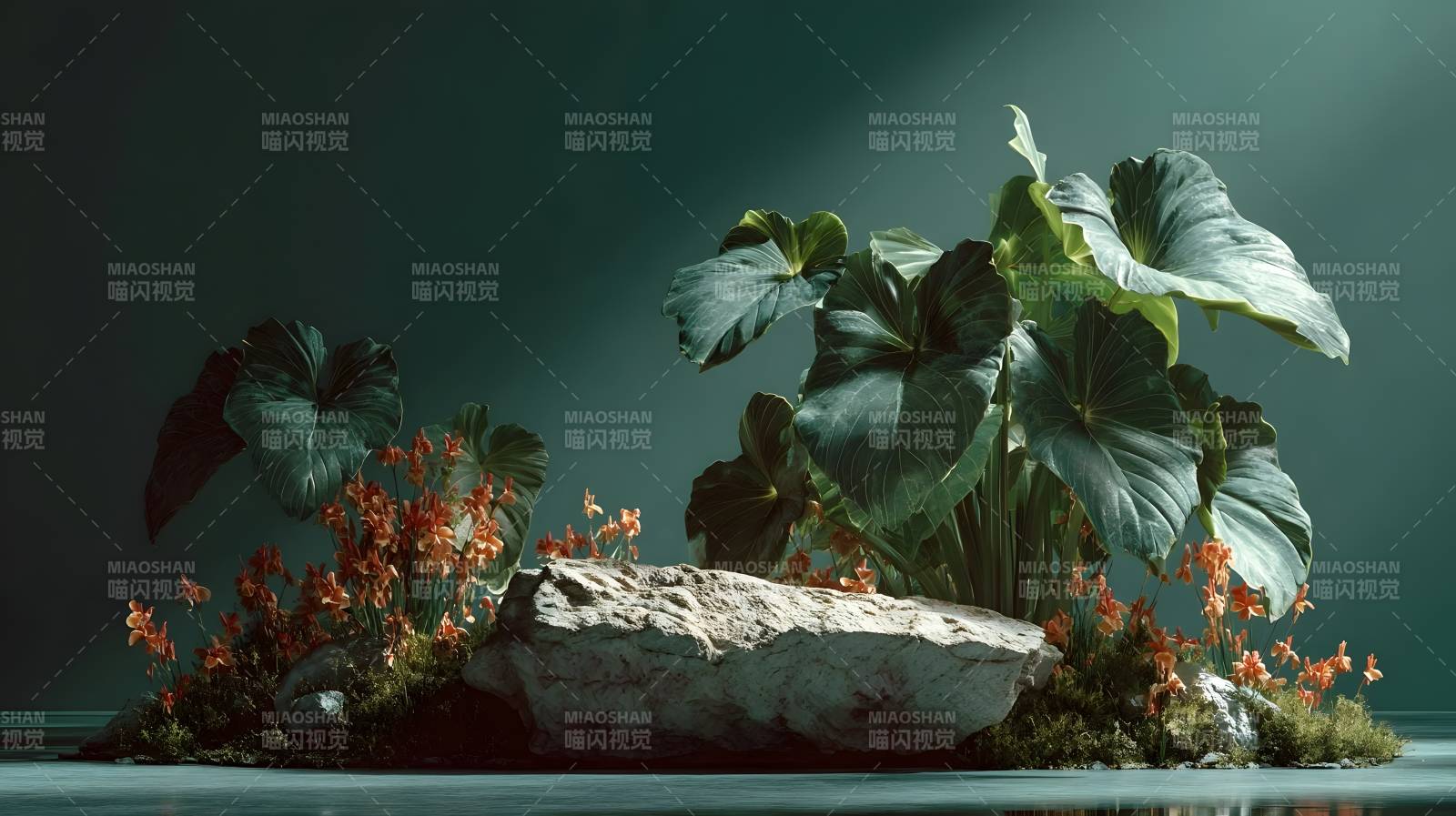 绿植石景静谧美图片