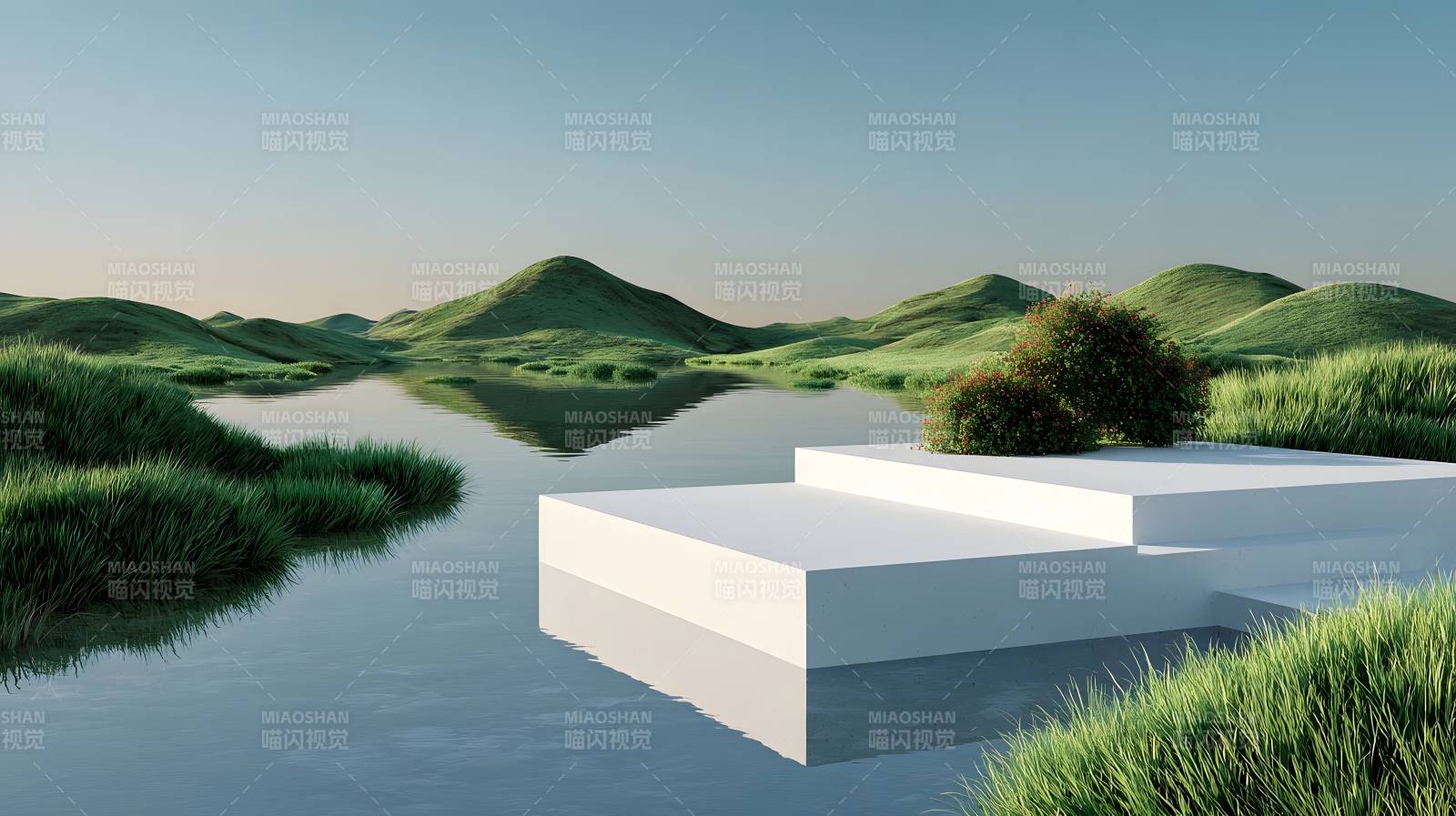 湖畔白台静谧景图片