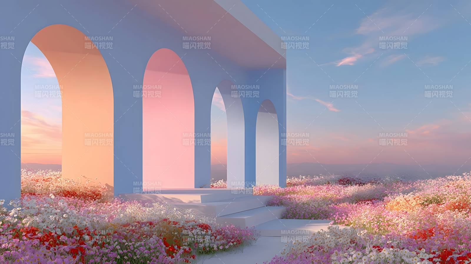 花海拱廊晨曦图片