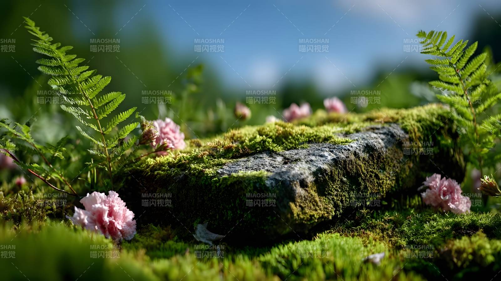 青苔石上花图片