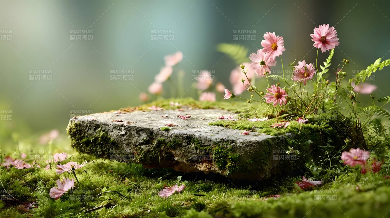 青苔石上花图片