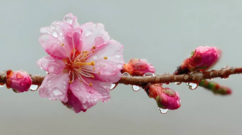 雨中樱花绽放图片