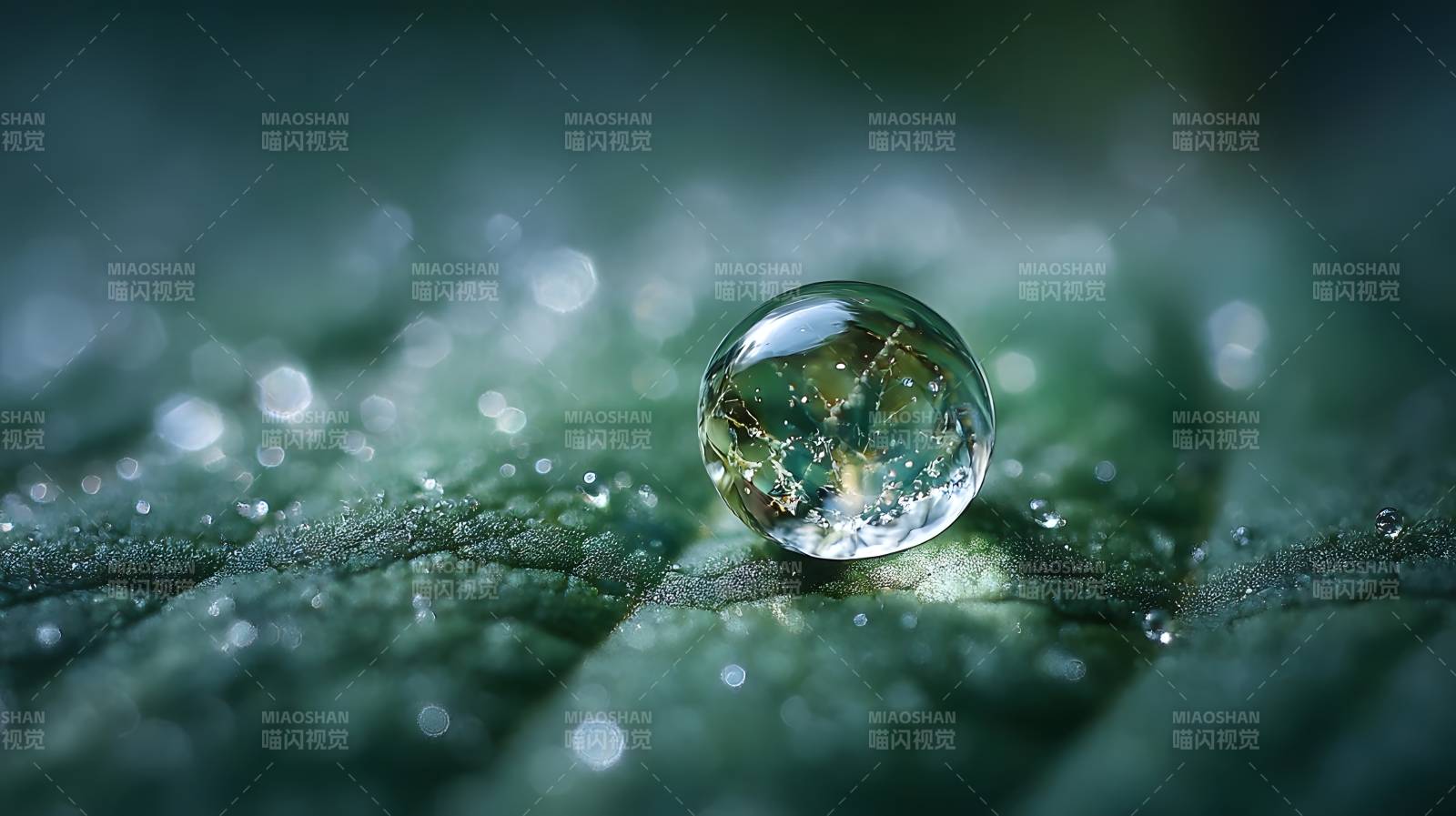 露珠映叶脉图片