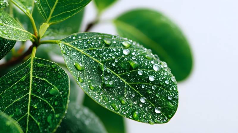 露珠点缀绿叶图片