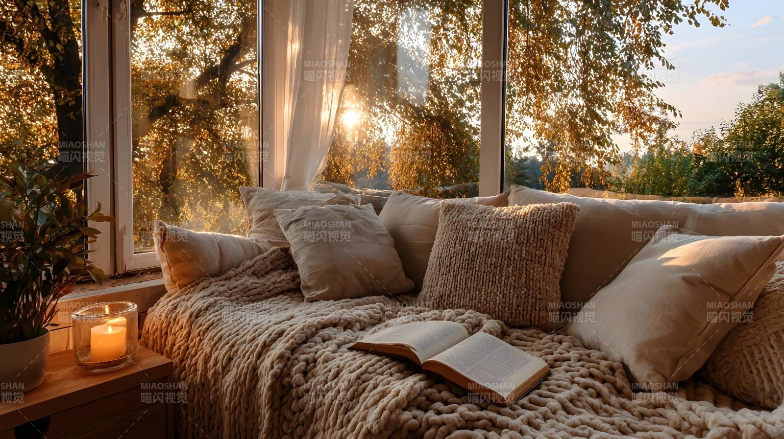 窗边暖阳读书时图片