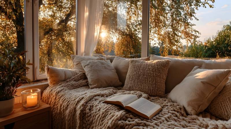 窗边暖阳读书时图片