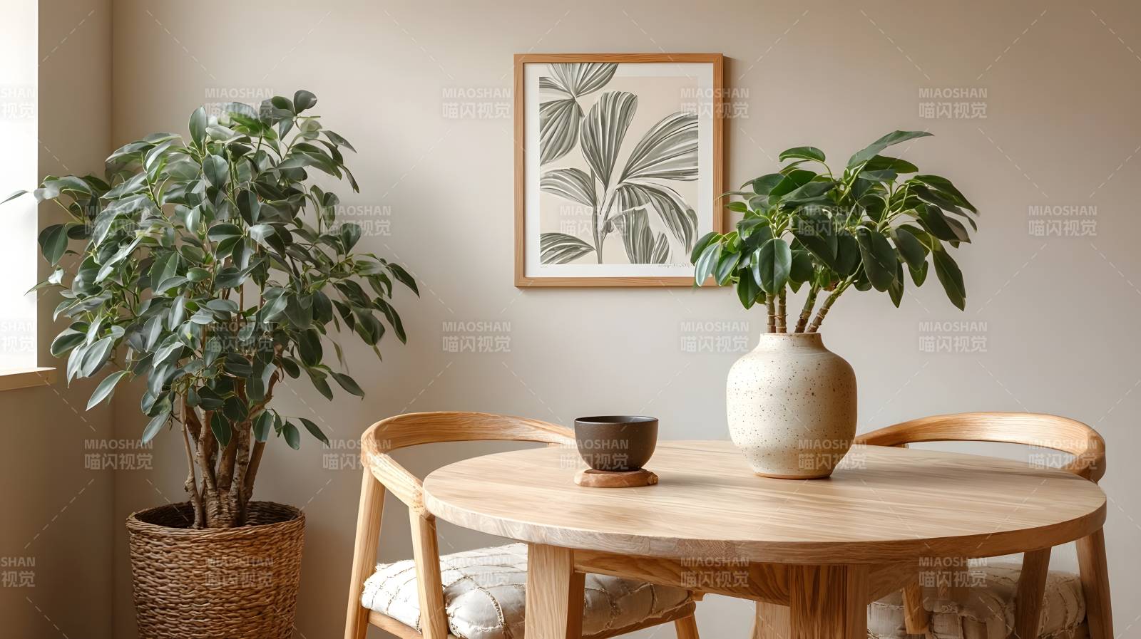 绿植点缀温馨餐桌图片