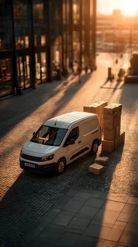 夕阳下的货运车图片