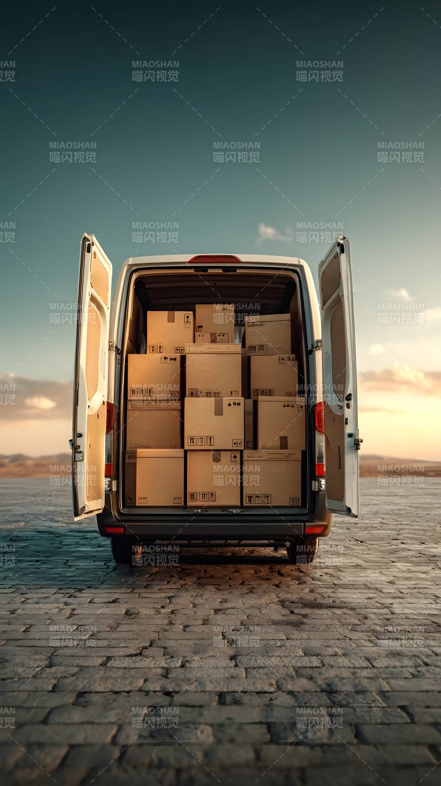 货车满载货物静候出发图片