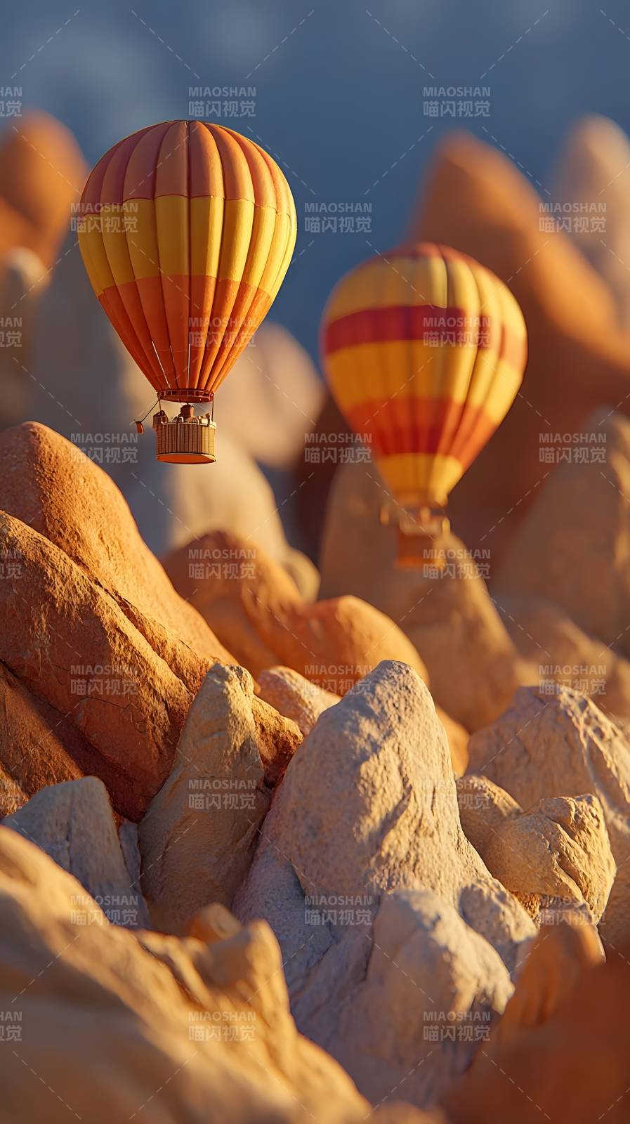 热气球翱翔峡谷图片