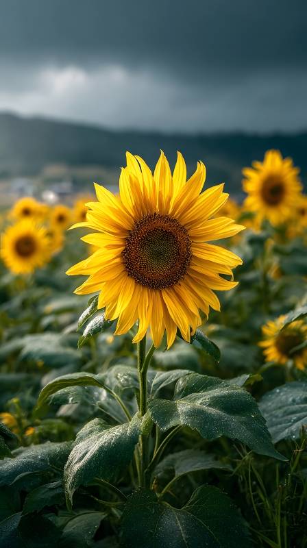 向日葵在风雨前绽放图片