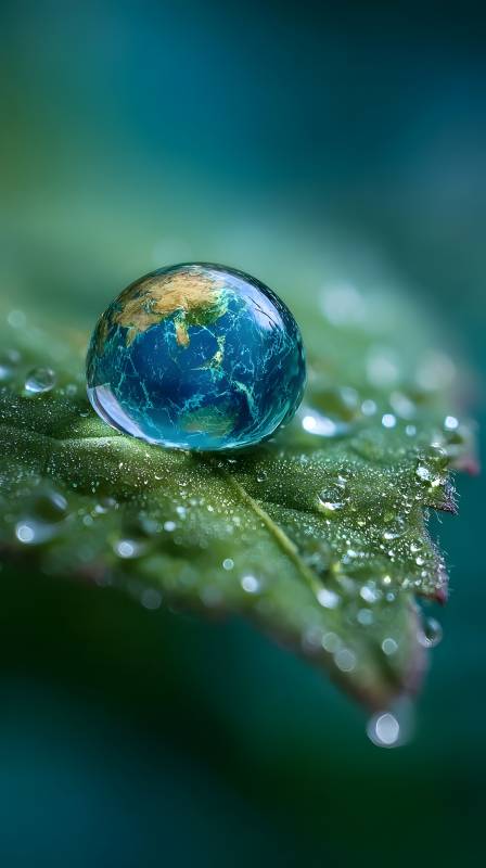 水滴中的地球图片