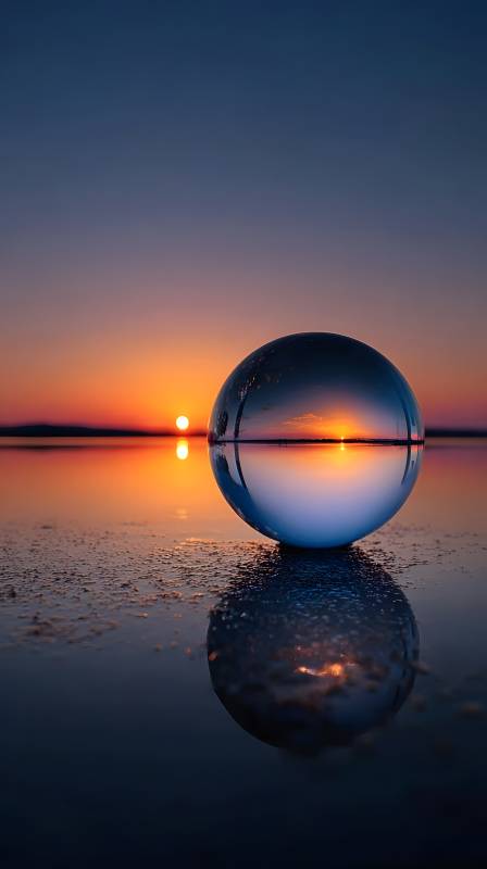 水晶球映日落图片
