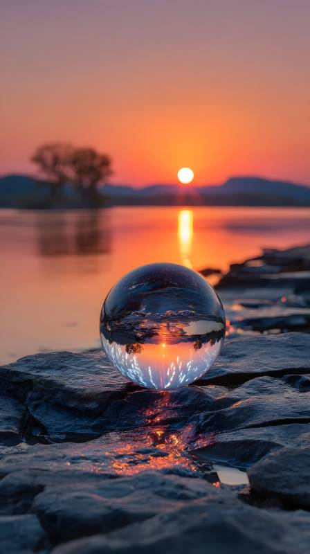 水晶球映日落图片