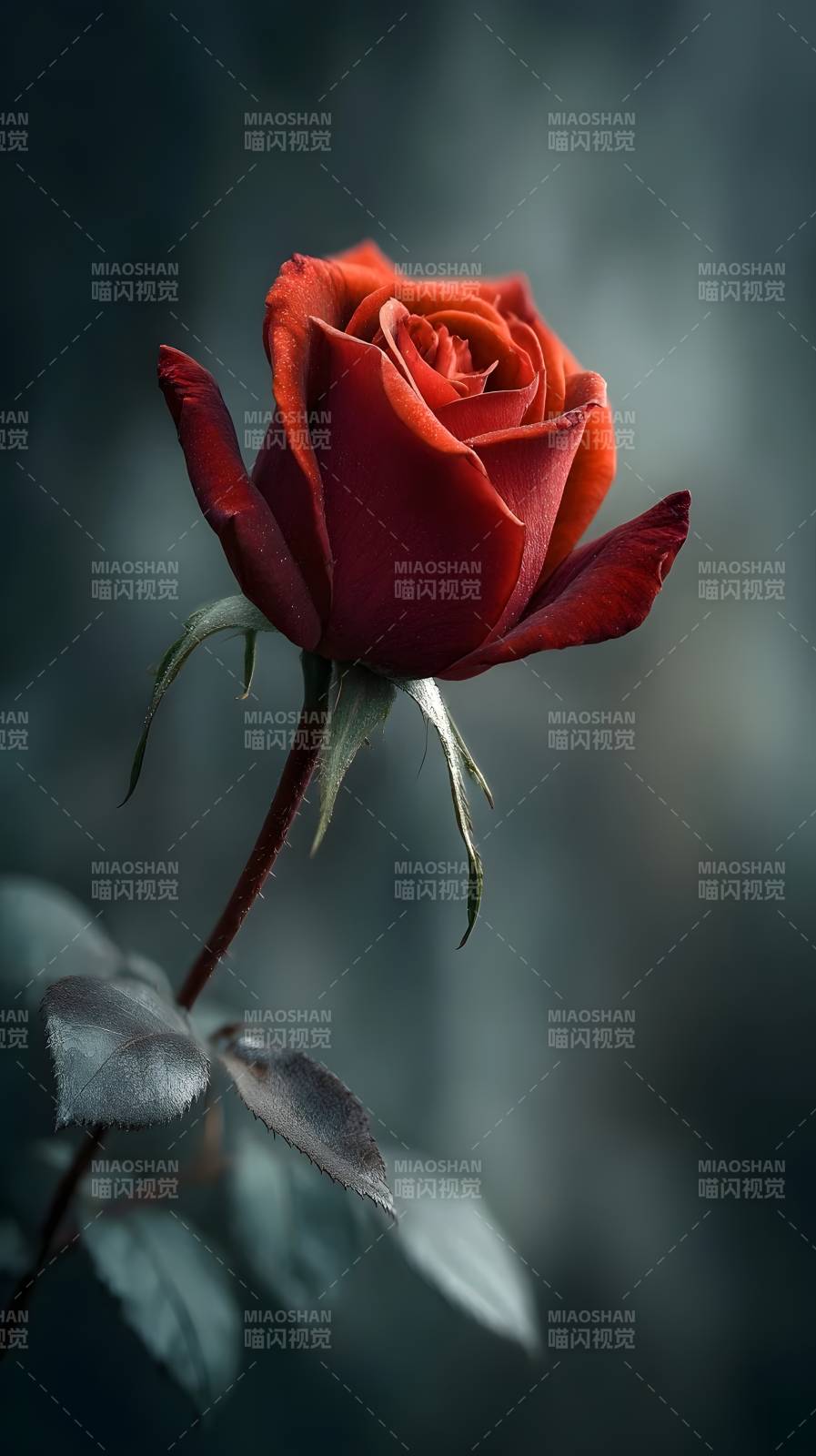 红玫瑰静谧绽放图片
