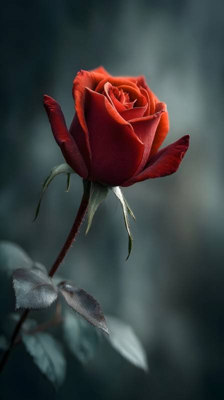 红玫瑰静谧绽放图片