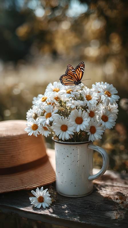 蝶舞雏菊静谧时光图片