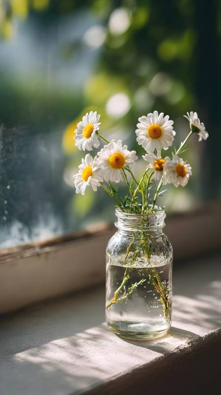 窗台雏菊静谧时光图片