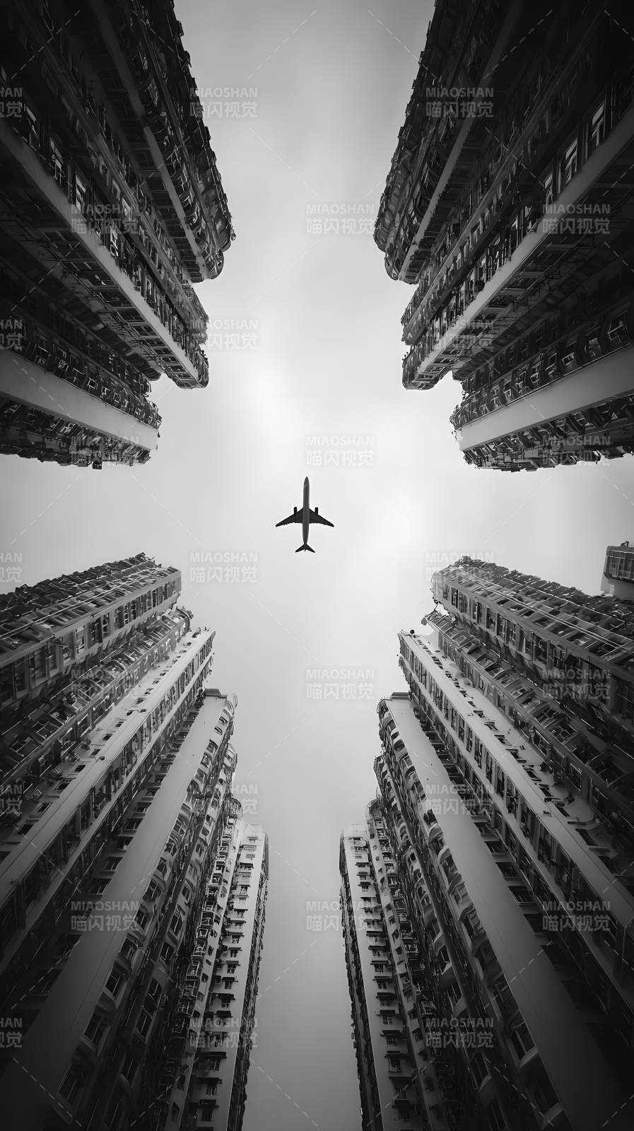城市之巅 飞机掠过图片