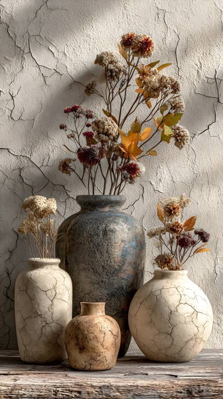 干花陶罐静物图片