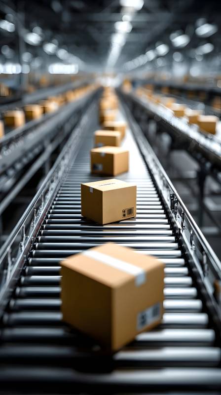 物流传送带上的包裹图片
