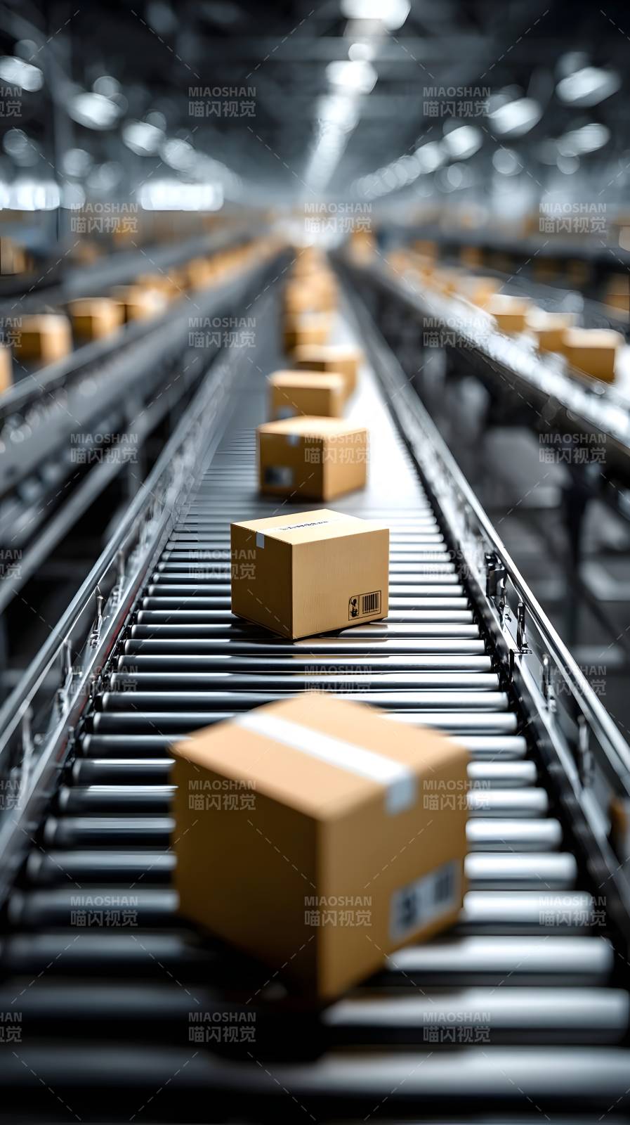 物流传送带上的包裹图片