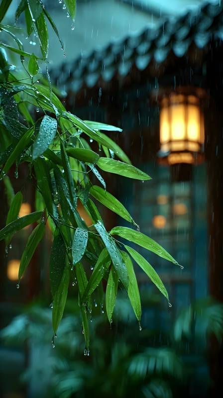 雨夜竹影灯图片