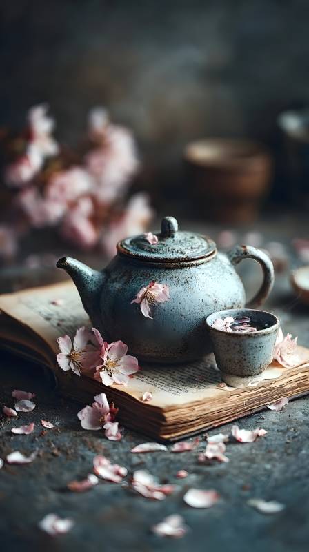 茶香伴花落图片