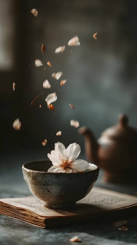 花落茶碗图片