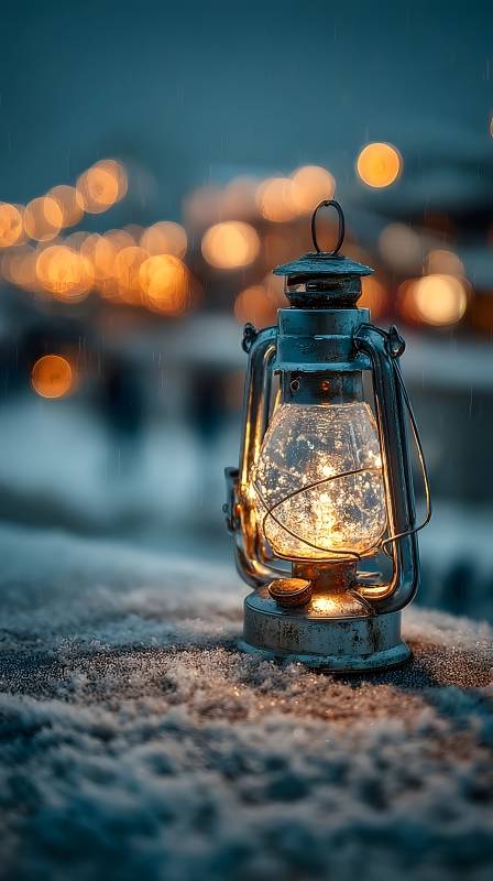 雪夜灯影图片