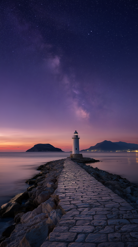 星夜灯塔图片