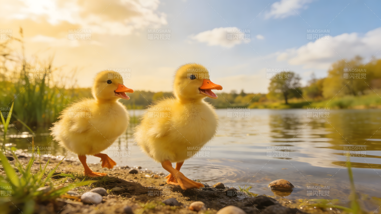 萌鸭湖畔嬉戏图片