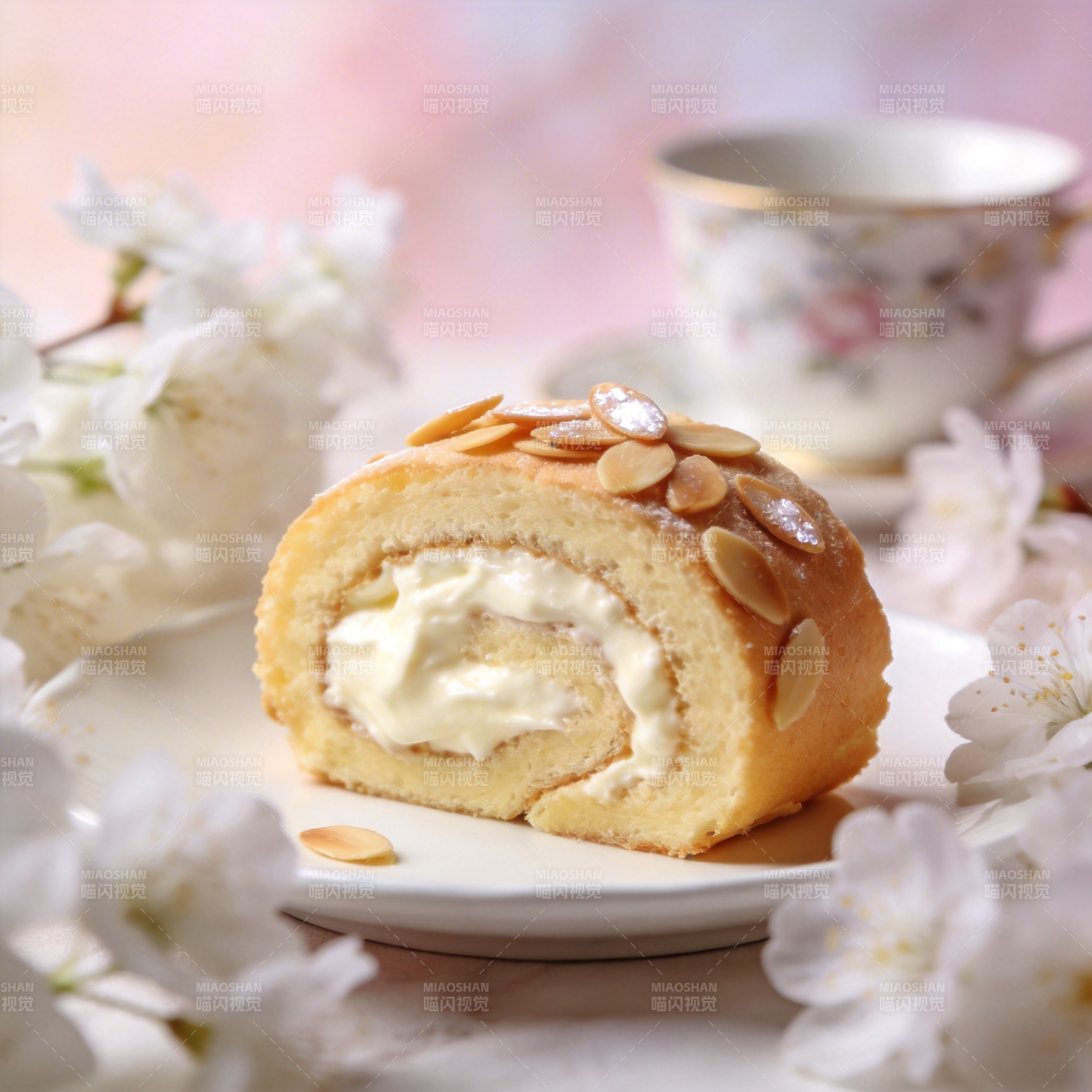 樱花奶油蛋糕卷图片