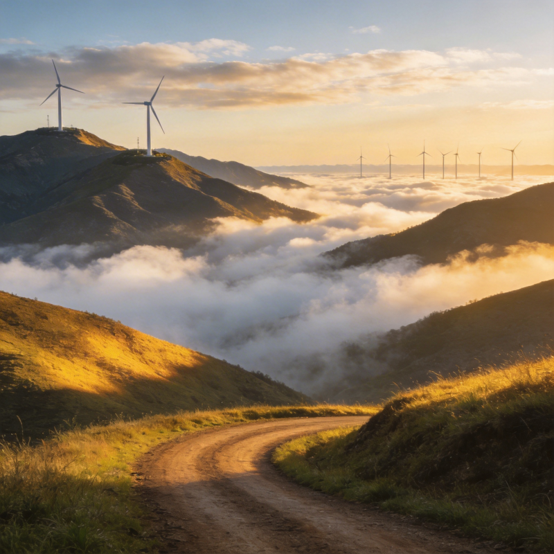 云海风车山径图片