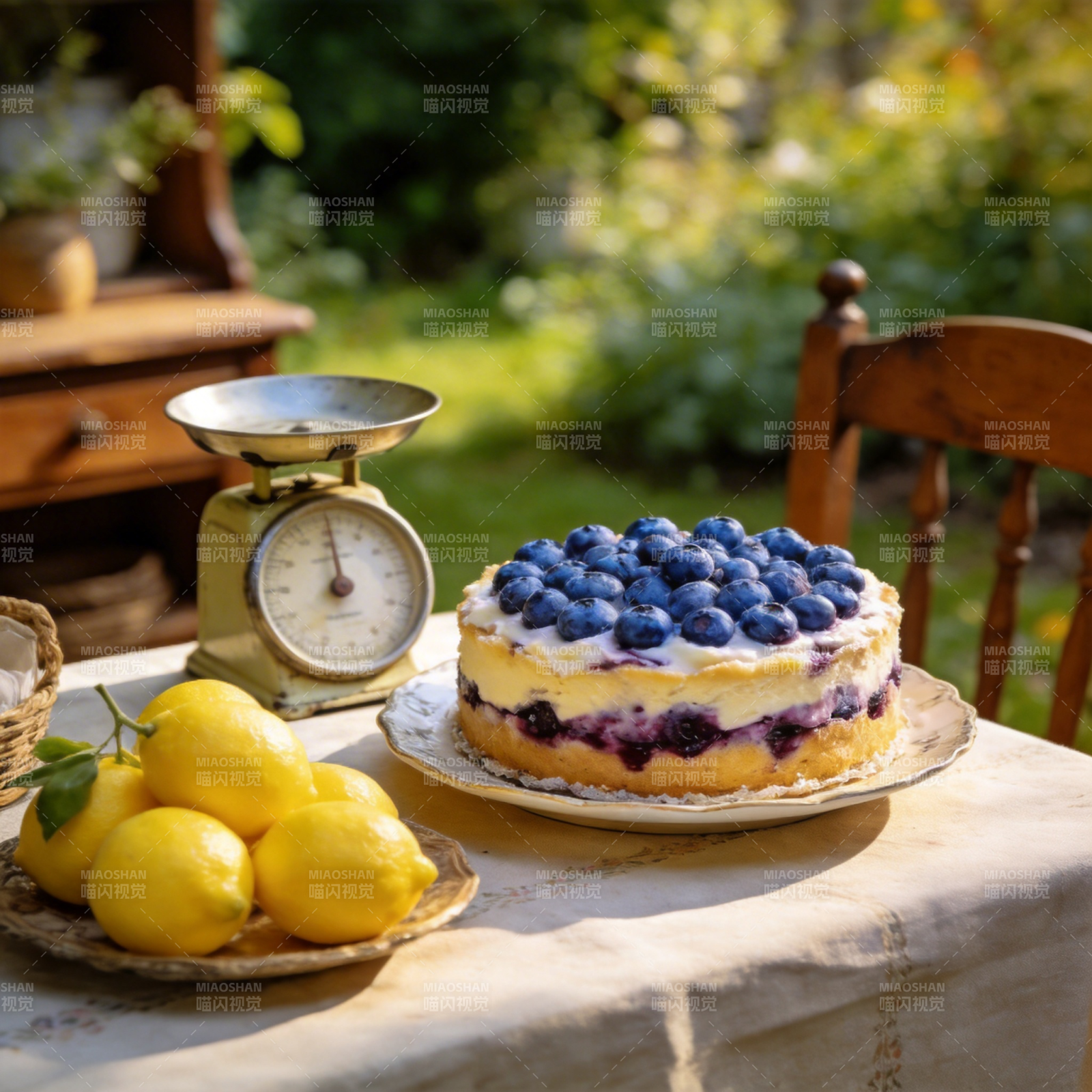 蓝莓蛋糕与柠檬图片