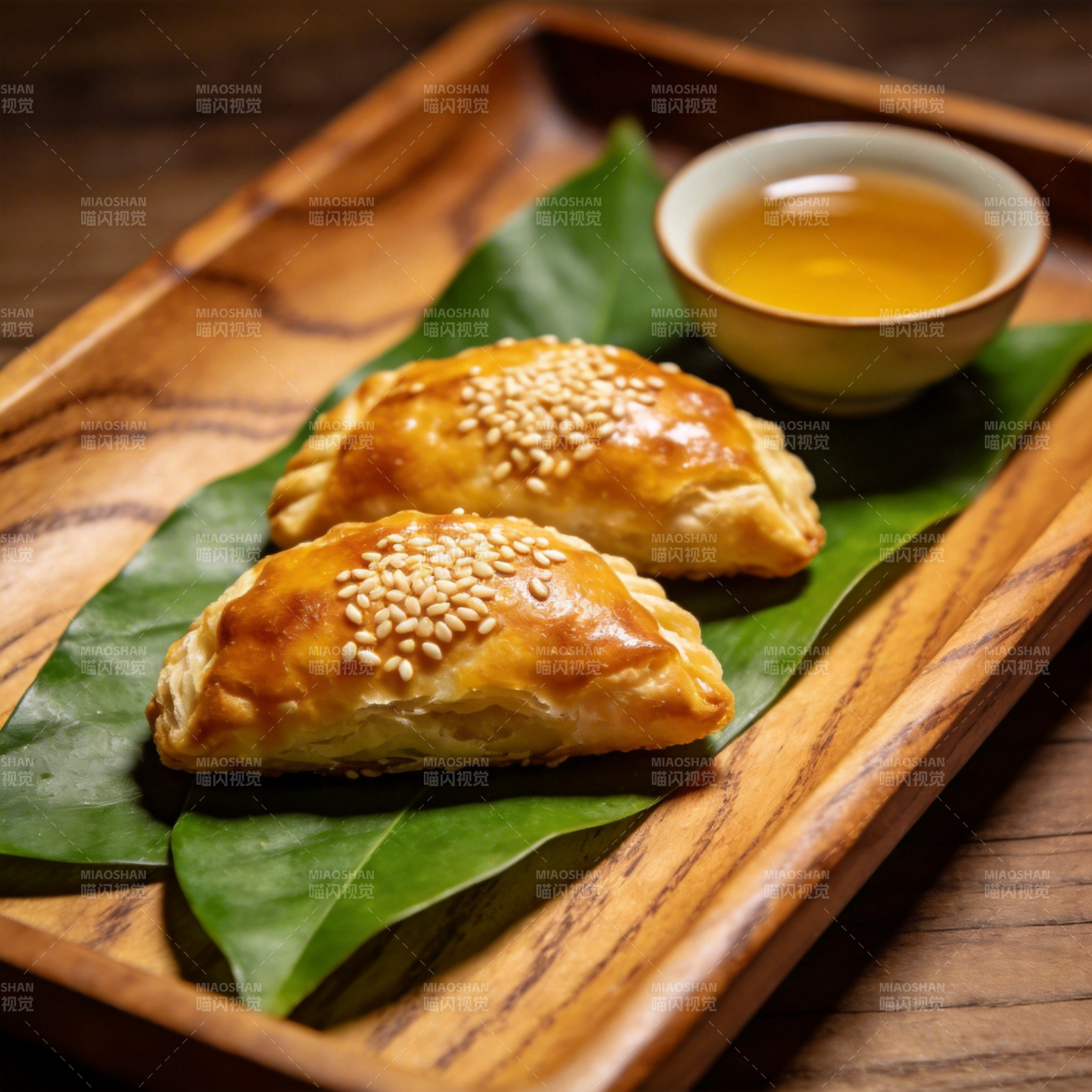 金黄酥皮点心配茶图片