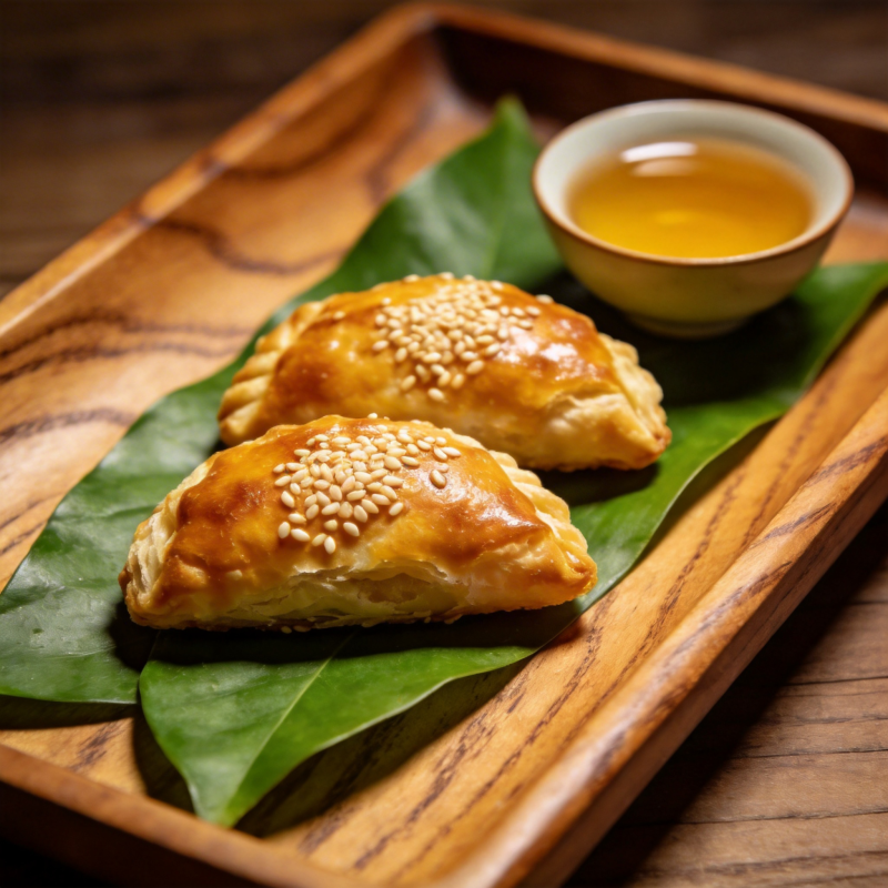 金黄酥皮点心配茶图片