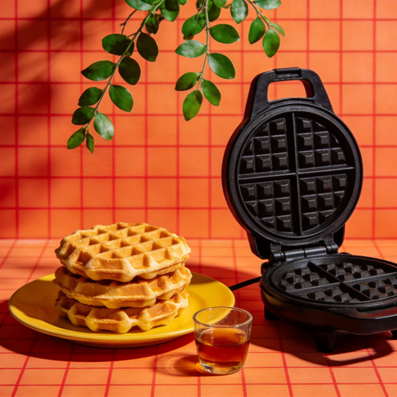 金黄华夫饼与烤盘图片