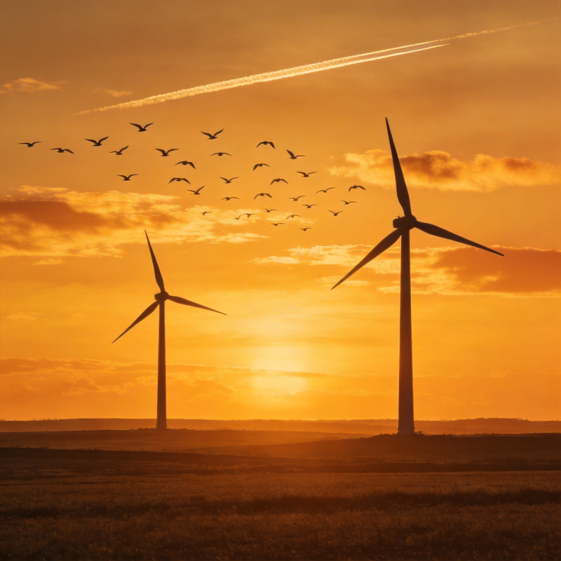 风车与飞鸟共舞图片