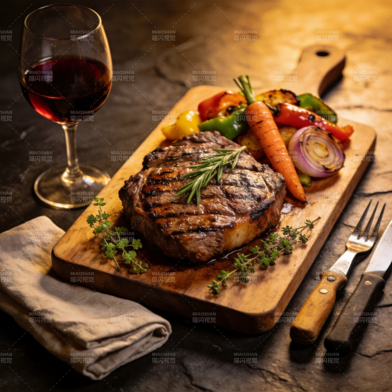 牛排配红酒图片