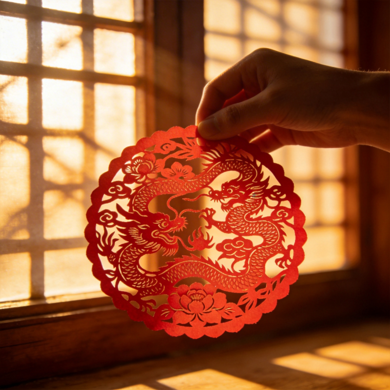 龙腾剪纸迎新春图片