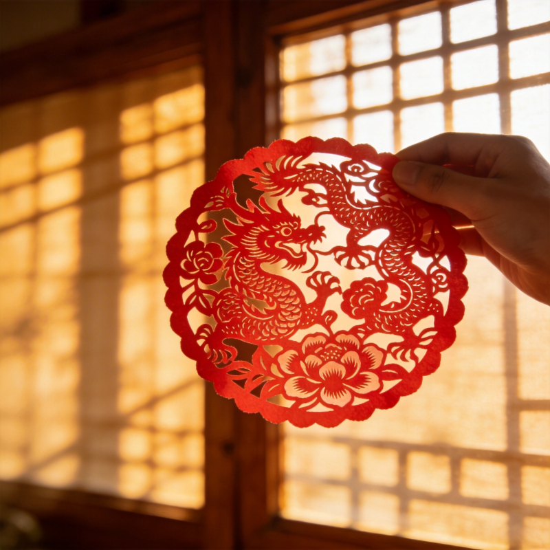 龙纹剪纸迎春光图片