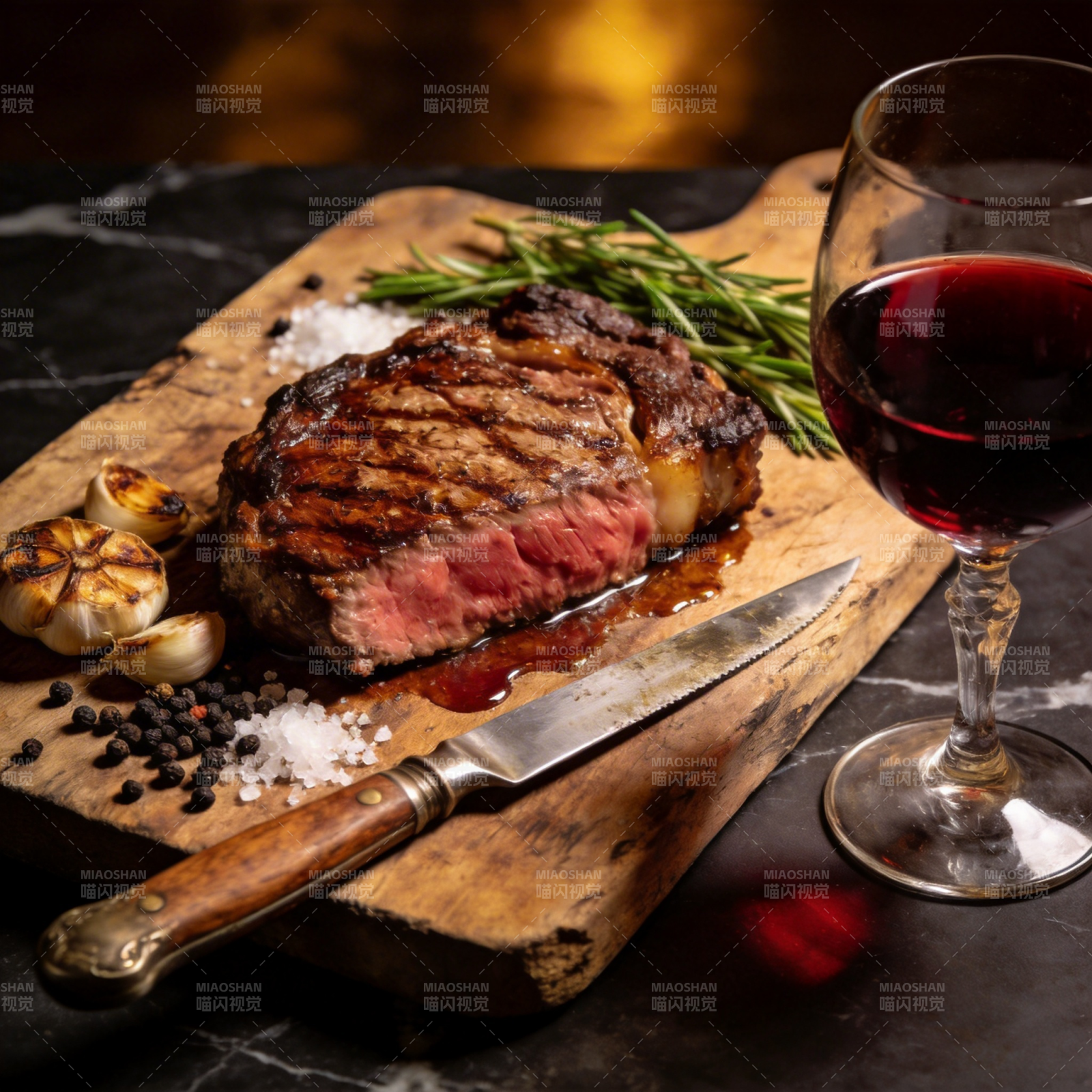 红酒配牛排图片