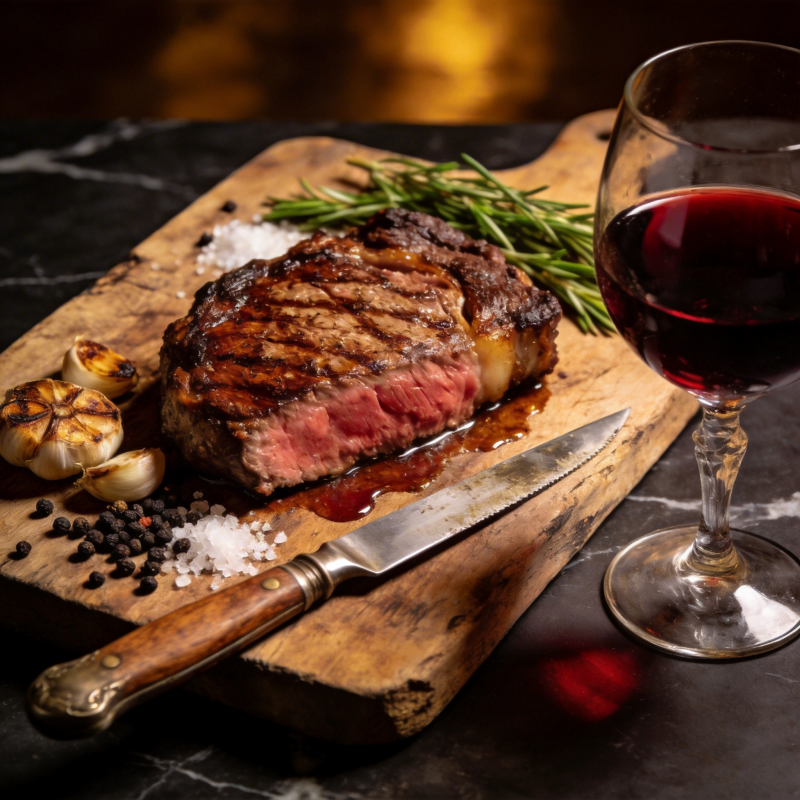 红酒配牛排图片