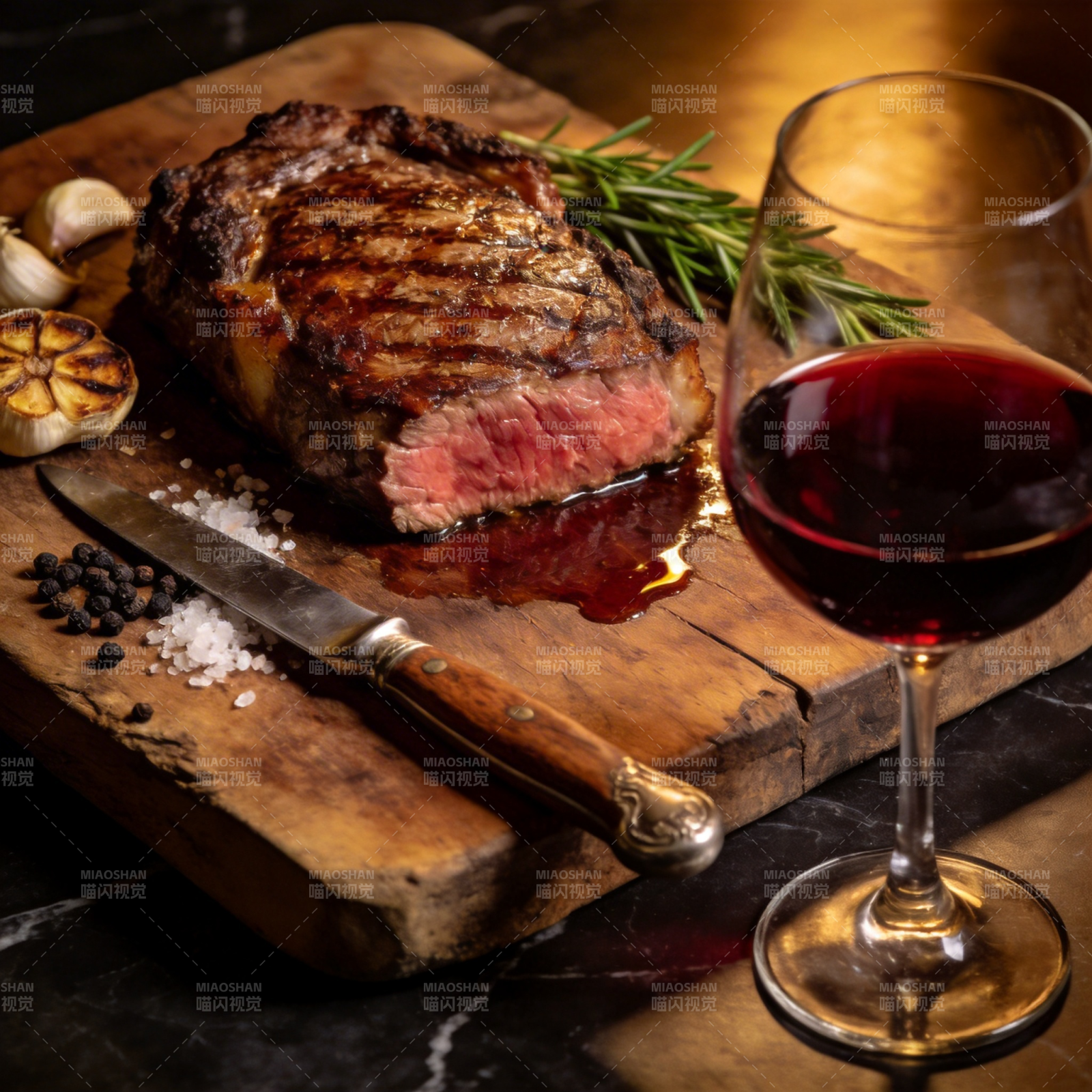 牛排配红酒图片