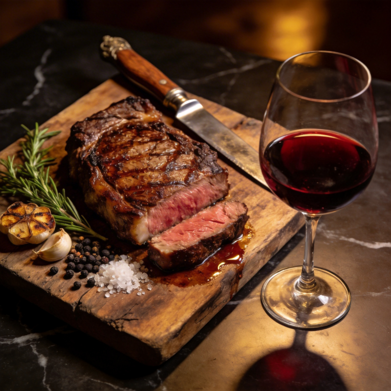 红酒配牛排图片